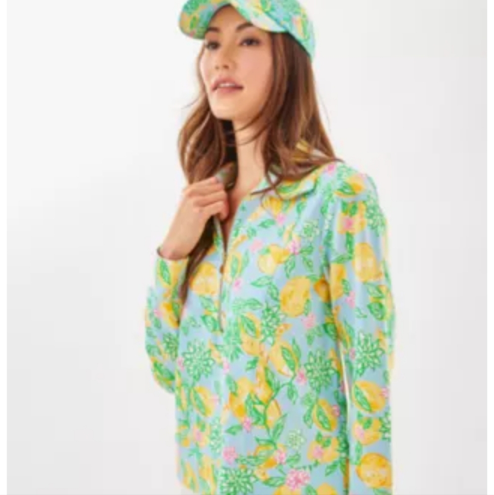 NWT Lilly Pulitzer Women's Sweater Bluette Make Lemonade UPF 50+ Eleni Pullover